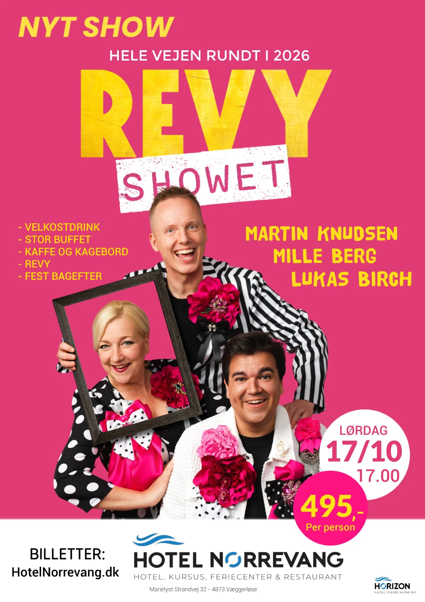 Revyshowet 2026 flyer – Hotel Nørrevang
