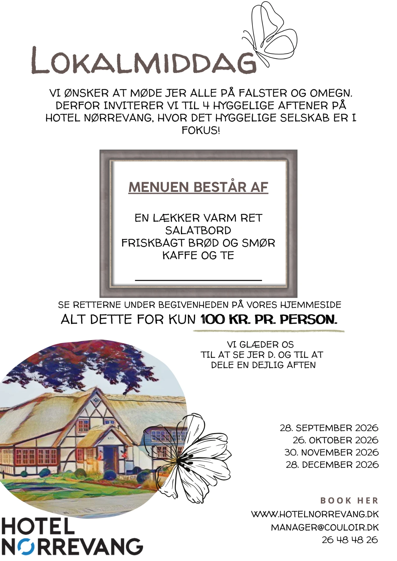 Lokalmiddag flyer – Hotel Nørrevang