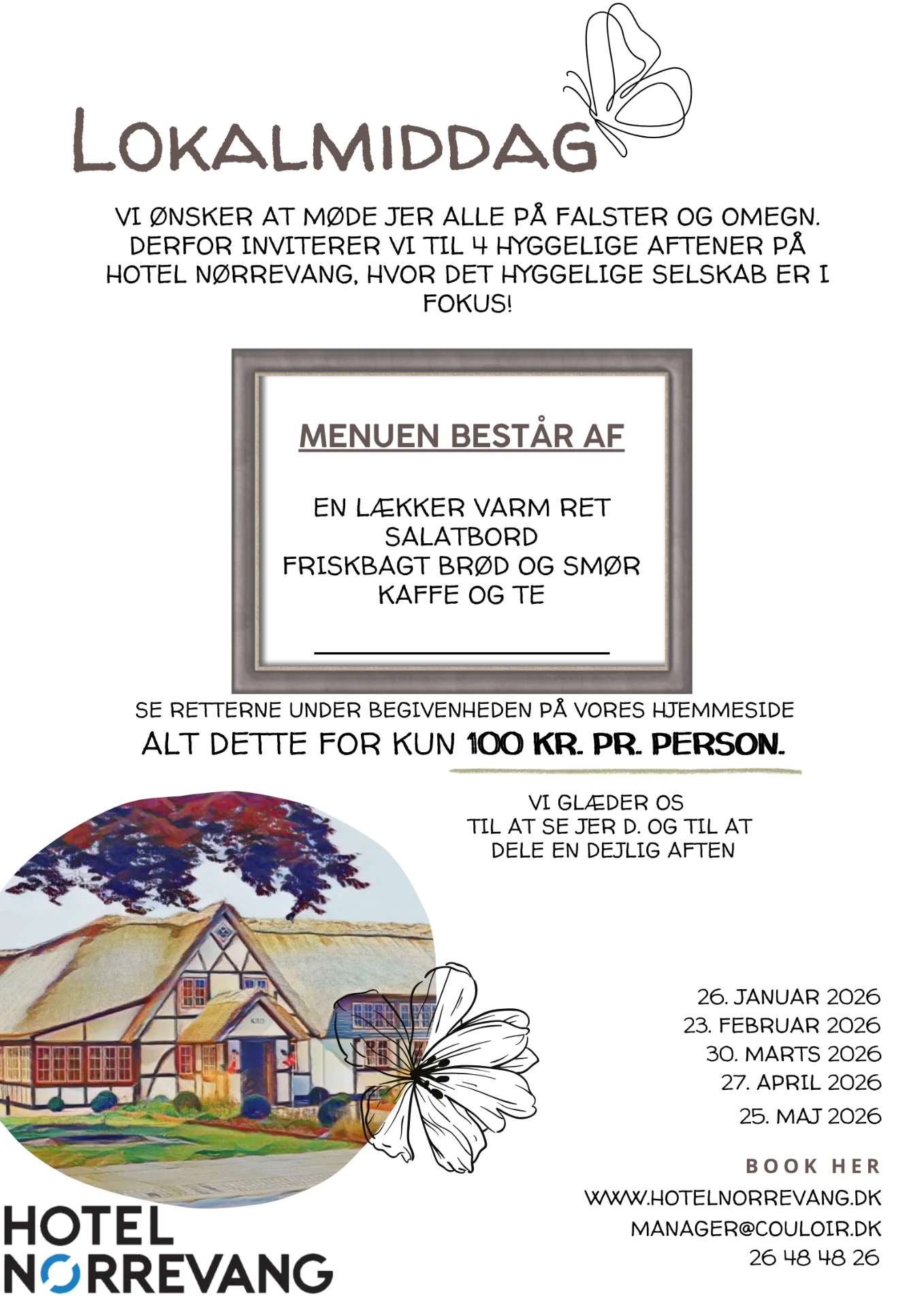 Lokalmiddag flyer – Hotel Nørrevang